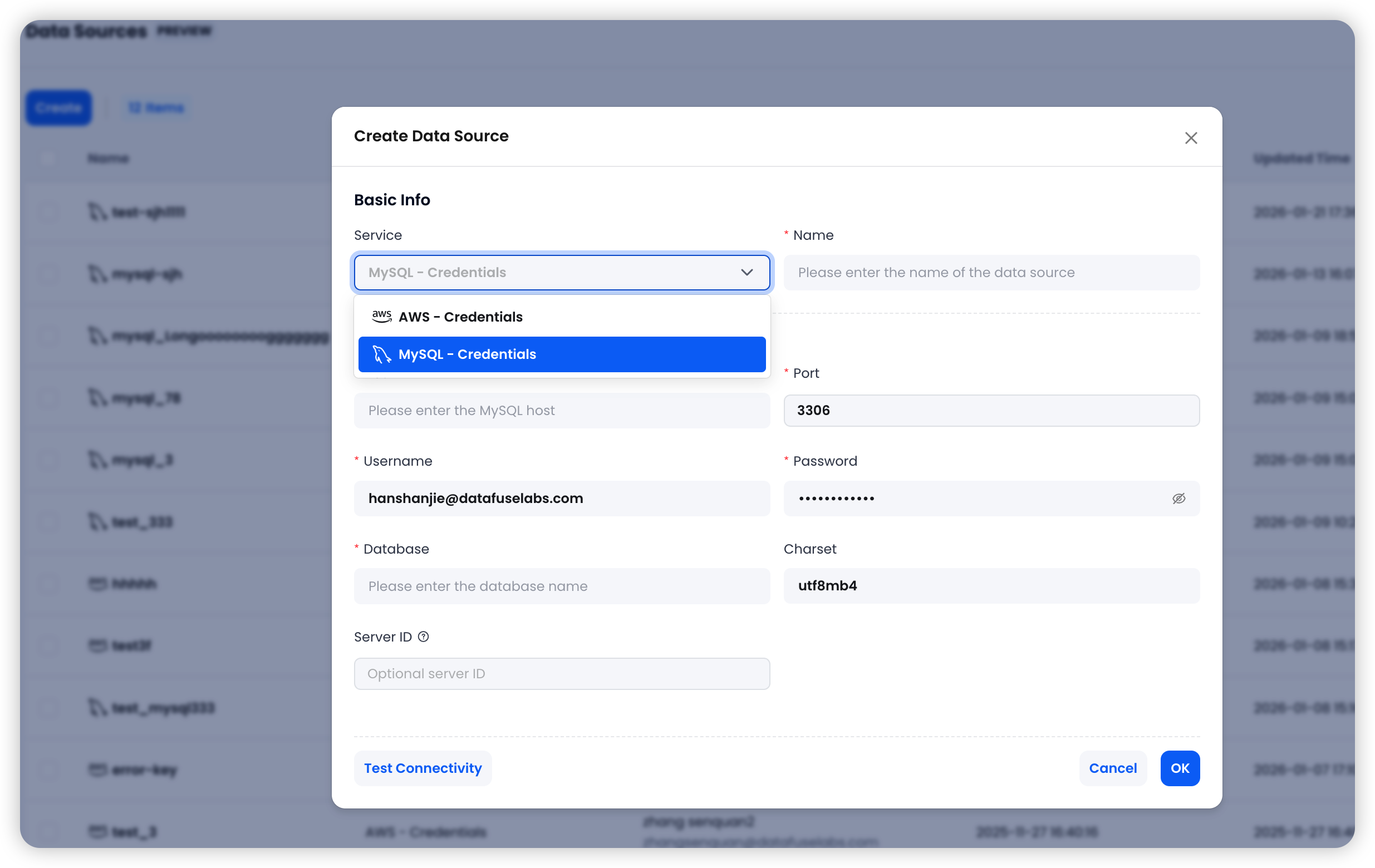 Create MySQL Data Source